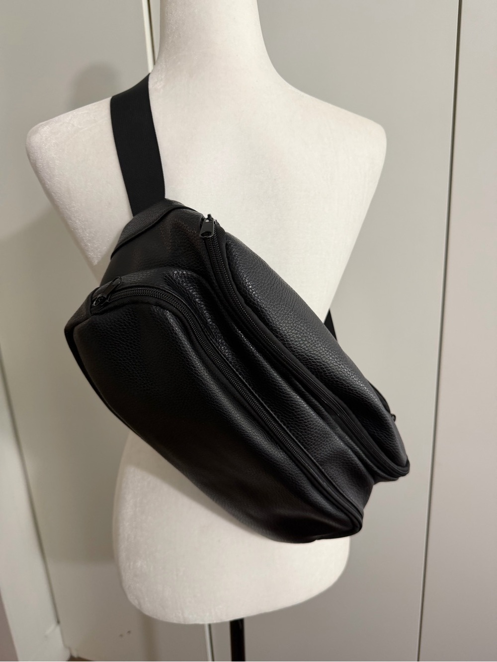Black Vegan Leather Crossbody Sling/waist Bag - Minimalist chic large bag